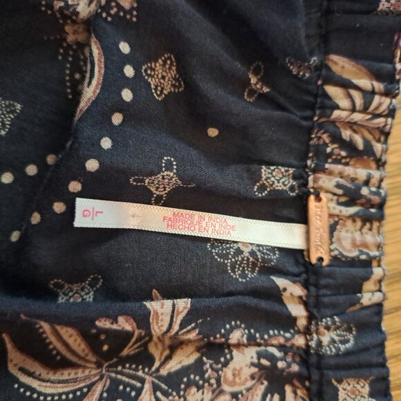 Free People Golden Hour Smocked Puff Sleeve Navy Boho Maxi Dress Sz Lg - Picture 14 of 16